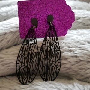Black studded earrings with black filigree dangle